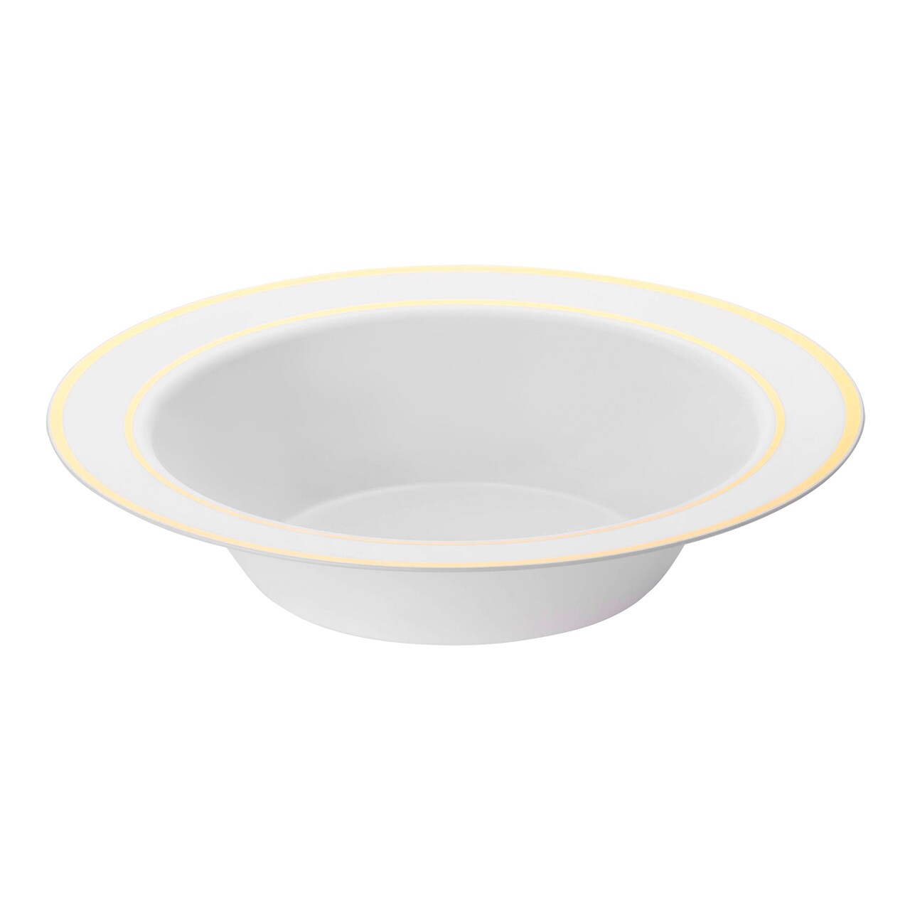 White with Gold Edge Rim Round Disposable Plastic Dessert Bowls - 5 oz. (120 Bowls)